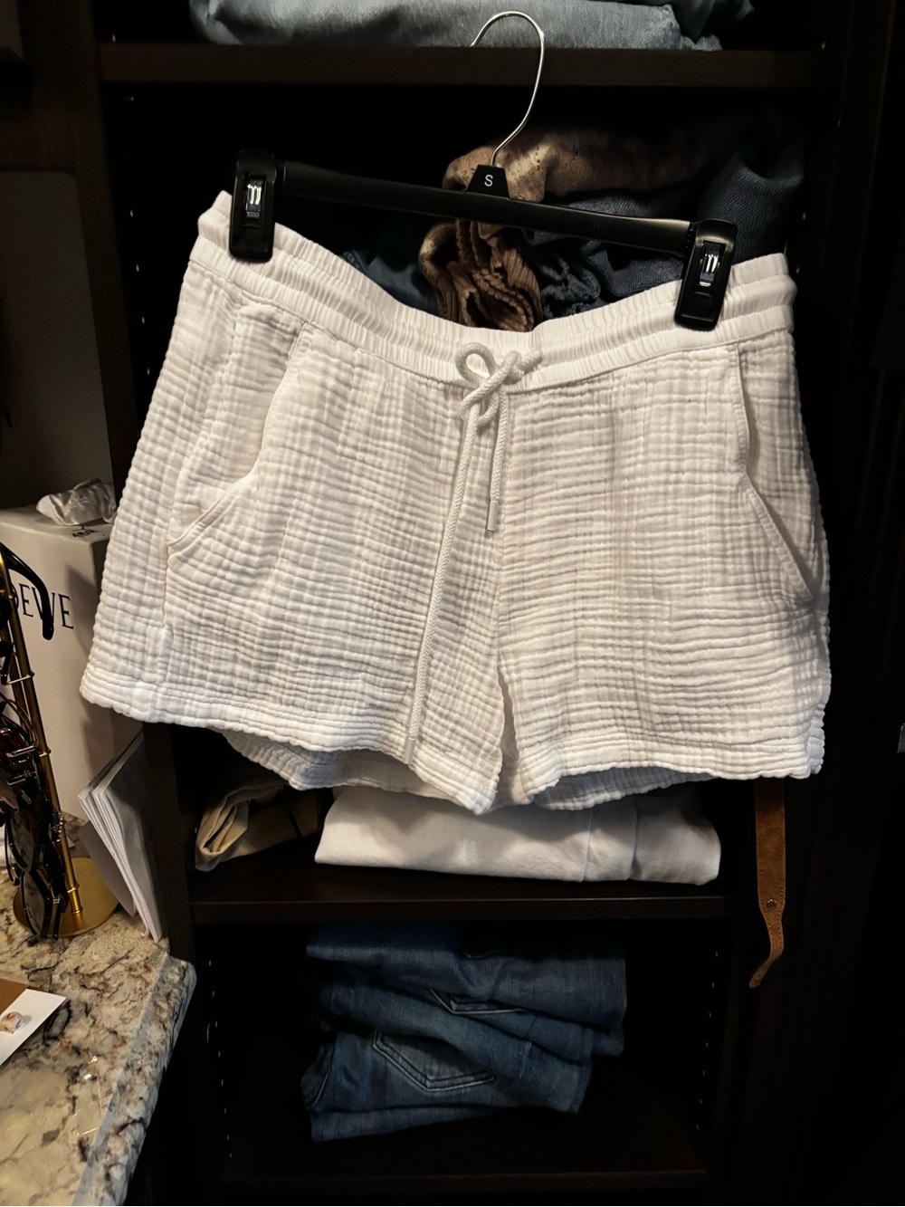 Lou & Grey White Organic Cotton Gauze Drawstring Lounge Shorts